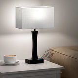 16.5'' Modern & Minimal Black Bedside Lamp for Nightstands with Touch Control and Charging Ports (Set of 2)